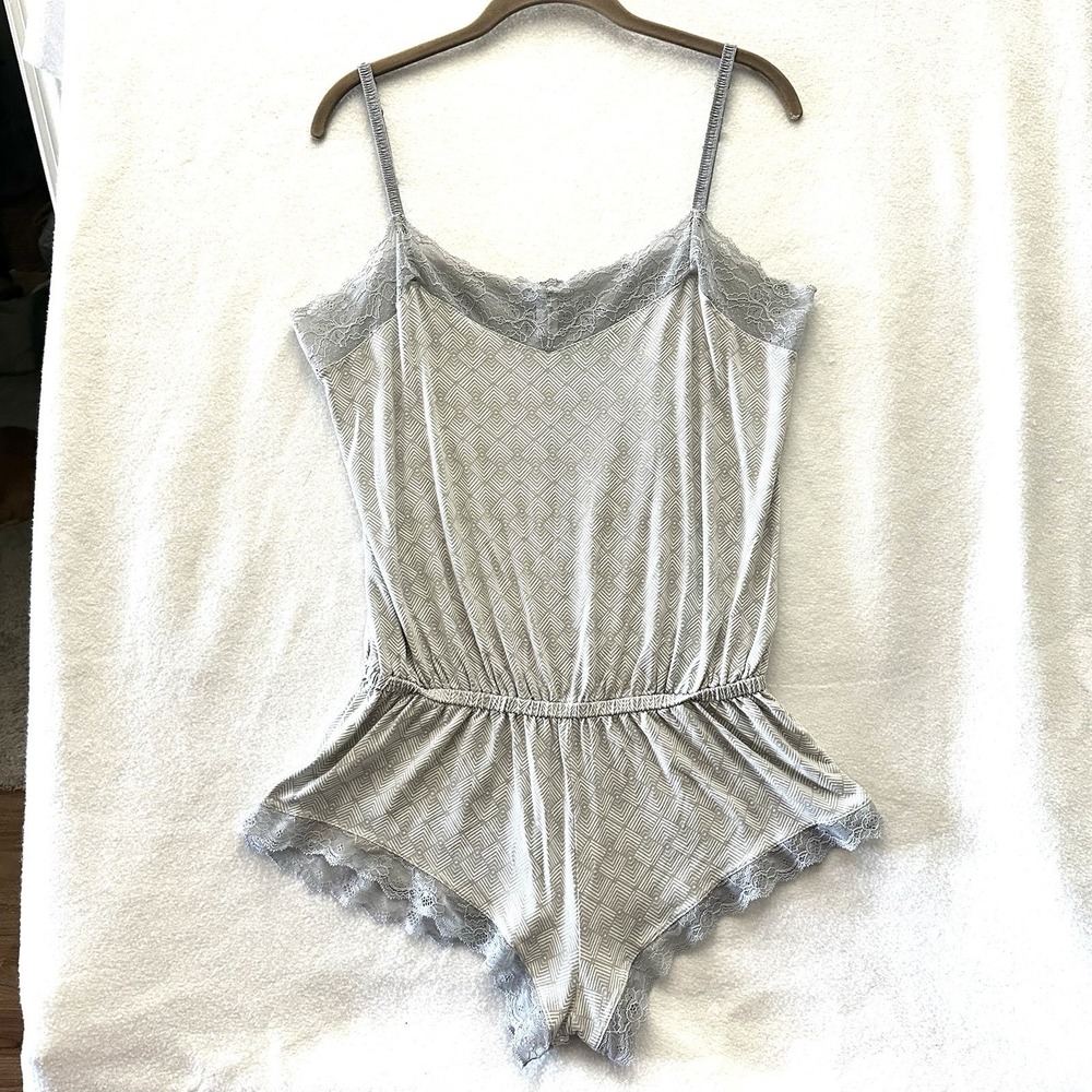 Eberjey Fossil Rock M Medium Romper Teddy Modal‎ Gray Lace Blouson
